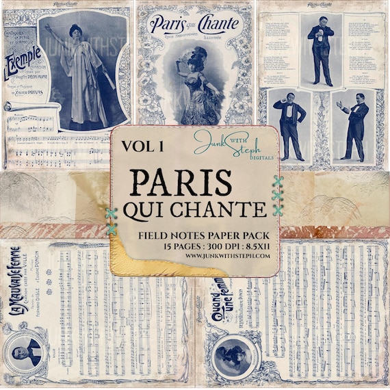 Paris qui Chante: Volume 1 Vintage Catalog Blue Sheet Music Illustration Ephemera (Digital Download)