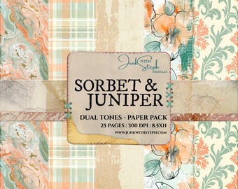 Paquete de papeles bicolor Sorbet & Juniper: 25 fondos con estampado continuo en naranja y verde (descarga digital)