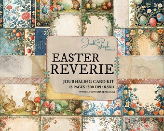 Easter Reverie- 15 Pages of Journaling Cards featuring Easter themed Art Nouveau style tuck spots vintage ephemera junk journal scrapbooking