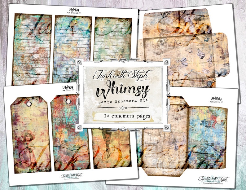 Whimsy LARGE Ephemera Kit 20 Ephemera Pages Grunge Mixed Etsy