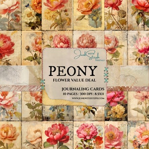 Offre florale - pivoine - 10 pages de carte de journalisation technique mixte collage portrait carte éphémère indésirable journal scrapbooking floral