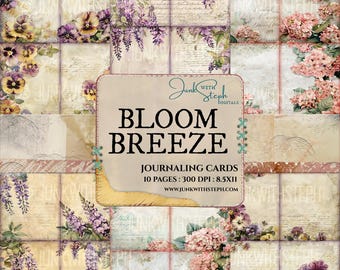 Bloom Breeze: Junk Journal Value Deal Floral Shabby Chic Journaling Cards Pack (Digital Download)