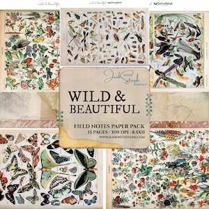 Wild & Beautiful: Vintage Wildlife Ephemera Butterfly Botanical Journal Pages (Digital Download)