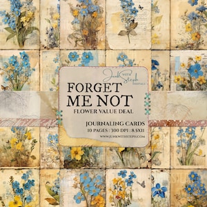 Offre florale - Forget Me Not - 10 pages de cartes de journalisation technique mixte collage portrait éphémère indésirable journal album floral