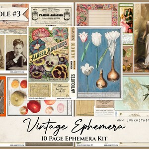 Vintage Ephemera Bundle #3 - 10 Vintage Ephemera Pages with over 60 unique pieces for Junk Journals Paper Crafting Scrapbooking Post Cards