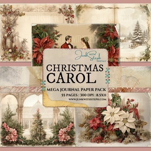 Canto di Natale - MEGA PACCO DI CARTA, 55 pagine - Alberi di Natale festivi, scene e sfondi con motivi e texture rosse e verdi, ecc.