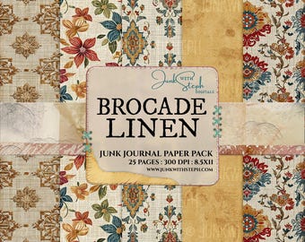 Paquete de papel para diario de lino brocado: Kit digital de textiles bordados (PDF)