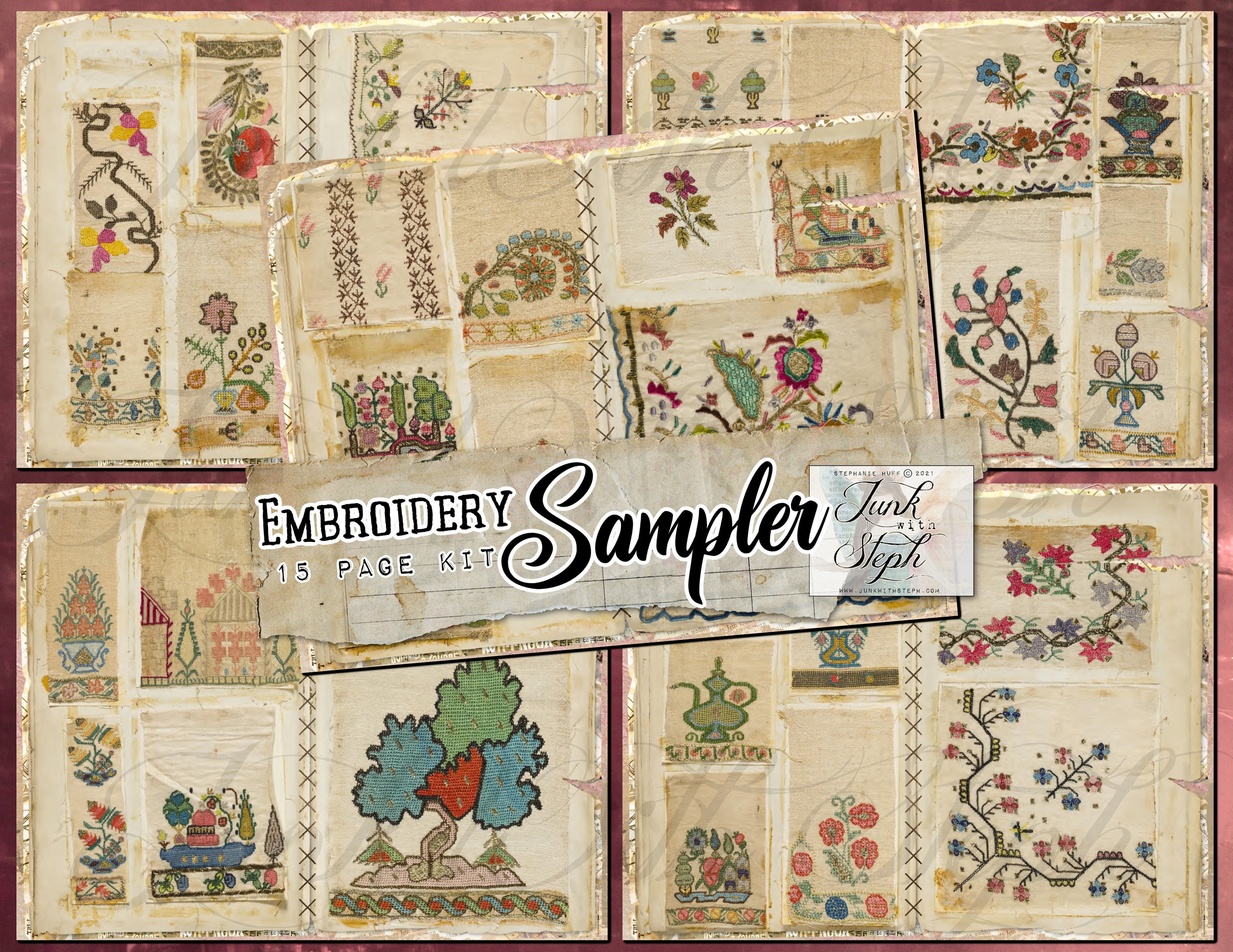 Embroidery Samples From 1800 27 Page, Digital, Junk Journal Kit, Sewing Journal  Kit, Sewing Journal Ephemera 
