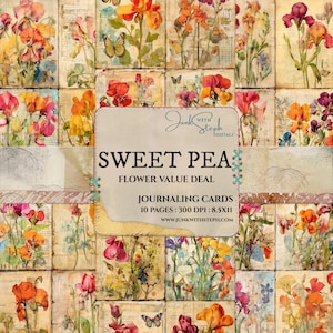 Offre florale - pois de senteur - 10 pages de carte de journalisation technique mixte collage portrait carte éphémère indésirable journal scrapbooking floral