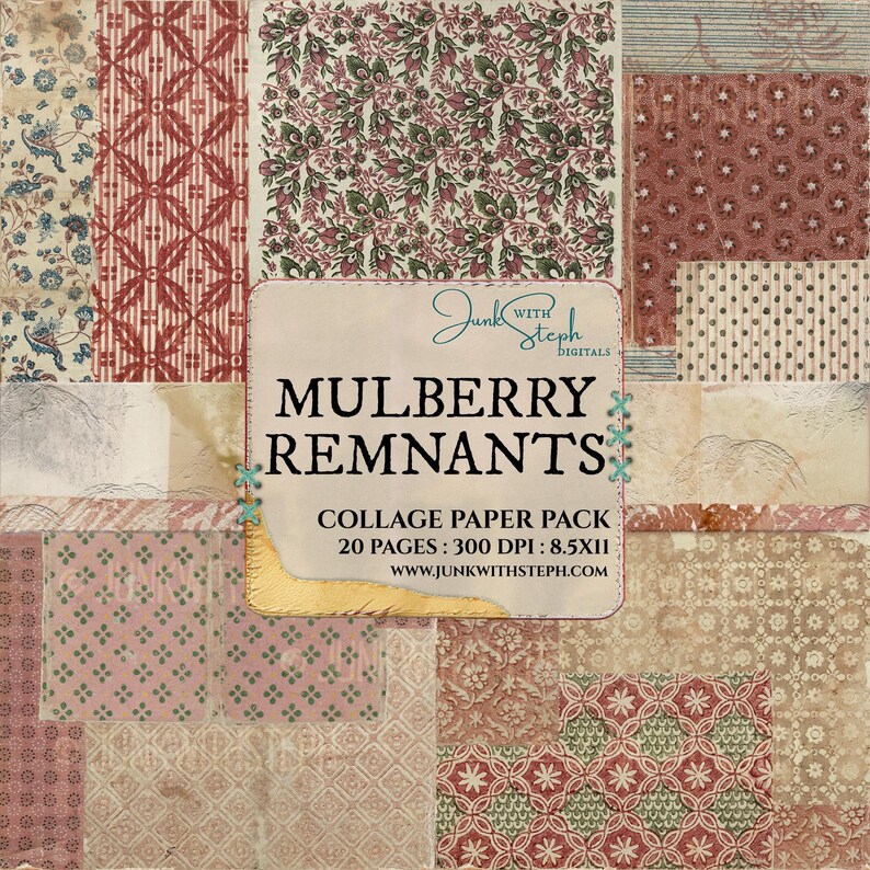 Mulberry Restnants: Kit de collage de papel vintage Masterboard con texturas de tela para diario creativo (descarga digital) imagen 3