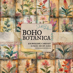 Tarjetas de diario Boho Botanica: 15 páginas con técnica mixta sucia, flores, mariposas, boho, florales, vibrantes, efímeras, diario basura, álbum de recortes