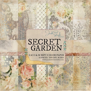 Secret Garden Lace Script Paper Pack: Printable Texture Background (Digital Download)