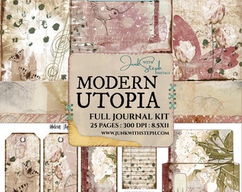 Modern Utopia - FULL JOURNAL KIT - Shabby Super Grunge Collage Masterboard Vintage Textured Junk Journal Background Pages and Ephemera Bits
