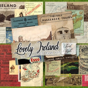 Lovely Ireland - 15 Page Journal Kit Dublin Ireland Irish Collage Masterboard Background Saint Patrick Printable Junk Journal Page Scrapbook