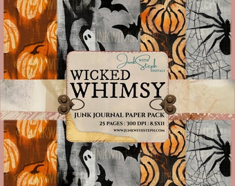 Halloween Junk Journal Paper: Embossed Textures, 25 Page Printable Kit (Digital Download)
