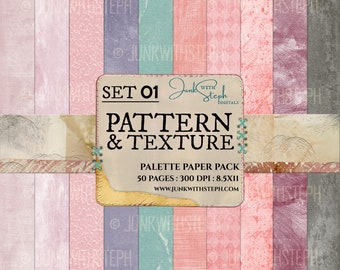 Set 01: Palette Paper Pack, 50 Pages total! Cohesive Color Patterned and Textured Seamless Backgrounds Printable Junk Journal Scrapbook Boho