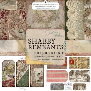 Shabby Remnants - FULL JOURNAL KIT - Highly detailed Antique Old Fabric Embroidered Stitched Textured Patterned Background Junk Collage Pink