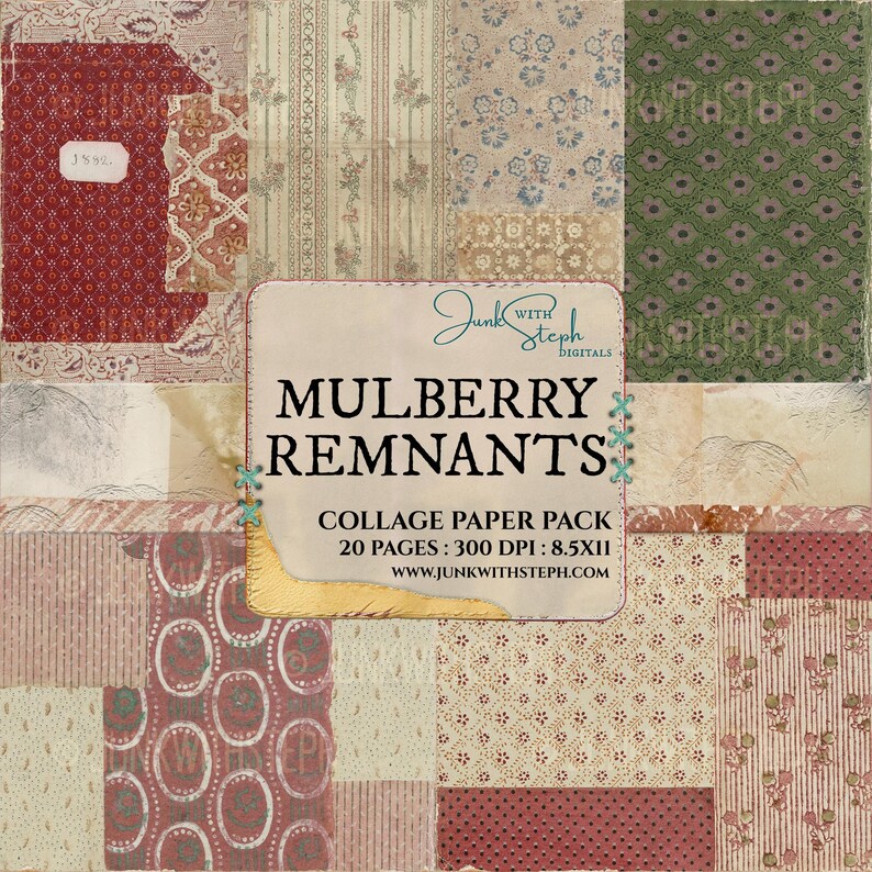 Mulberry Restnants: Kit de collage de papel vintage Masterboard con texturas de tela para diario creativo (descarga digital) imagen 4