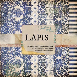 Lapis - gekleurd papier met patroon Verpakking: 10 pagina's damast structuurpatronen achtergrond DIRECTE download afdrukbare ongewenste dagboek plakboek koningsblauw