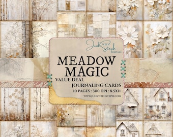 Meadow Magic: Vintage Journaling Cards Soft Muted Neutral Collage Ephemera (Digital Download)
