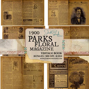 Parks Floral Magazine: libro d'epoca del 1900 - 18 pagine dalla rivista antica del 1900. Bellissime illustrazioni, motivi floreali, scritte e testo.