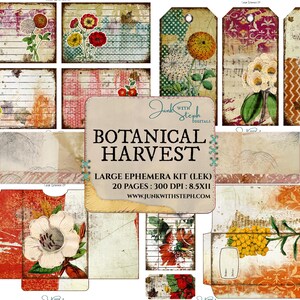 Botanical Harvest: Kit de efímeras GRANDES: 20 páginas de efímeras con temática de otoño y cosecha para álbumes de recortes, entradas, sobres y más