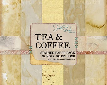Té y café: Paquete de 20 páginas de papel teñido con textura desgastada para crear un diario creativo (descarga digital)