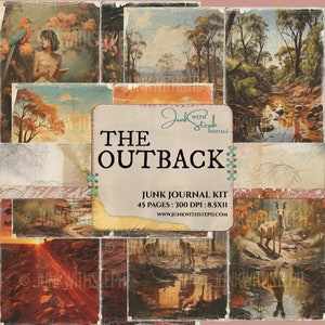 The Outback - 45 Seiten MEGA BUNDLE KIT - Vintage Stil australische Landschaft Känguru Hirsch texturierte und gemusterte Ephemera und Hintergrund usw.