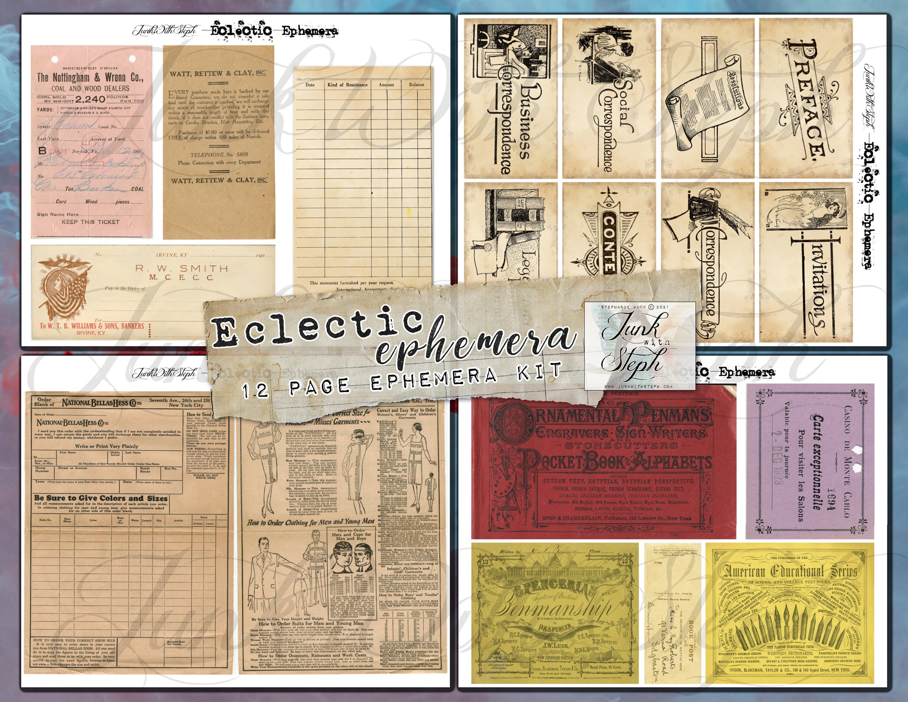 Eclectic Ephemera - 20 Vintage Ephemera Pages with over 90 unique pieces for Junk Journals, Paper Crafting and Scrapbooking Tickets Tags ETC