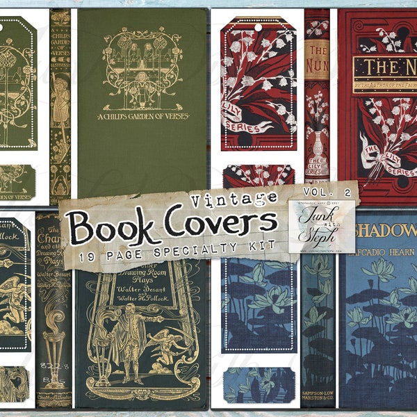 Vintage Book Covers - Volume 2 - 19 pages of beautifully illustrated and decorative Book Covers & Spines. Included some matching Ephemera
