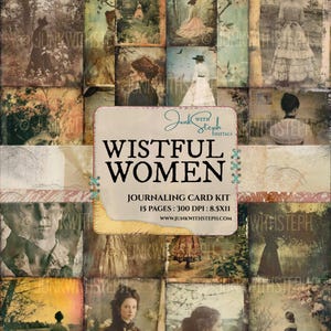 Femmes mélancoliques - 15 pages de cartes de journalisation avec des portraits antiques de style technique mixte de l'ère victorienne éphémère vintage indésirable