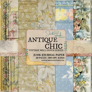 Paper Pack: Antique Chic Vintage Tapete 20 Seite Hintergrund SOFORT download Druckbare Vintage Tapete und Blumenmuster Junk Journal