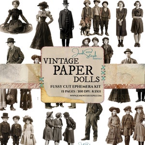 Vintage Paper Dolls - 15 pagina's zwart-wit sepia mensen kinderen mannen vrouwen kieskeurig kortstondig scrapbooking kaarten junk tijdschriften centraal