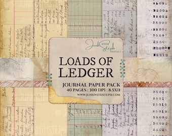 Lots of Ledger: Paquete de papeles escaneados vintage con elementos efímeros para diarios creativos (descarga digital)