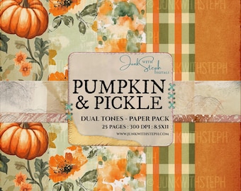 Paquete de papel con doble estampado de calabaza y pepinillo: Kit de diario basura de 25 páginas (descarga digital)