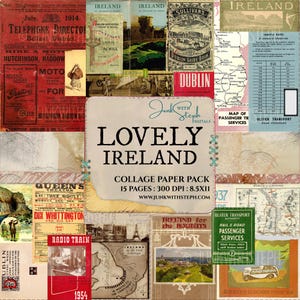 Lovely Irland: Junk Journal Kit Dublin Irish Ephemera Masterboard Collage Hintergründe (Digitaler Download)