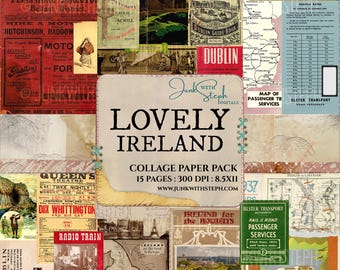 Lovely Ireland: Junk Journal Kit Irish Dublin Ephemera Masterboard Collage Backgrounds (Digital Download)