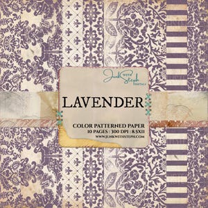 Lavender- Color Patterned Paper Pack: 10 Page Damask Textured patterns Background INSTANT download Printable Junk Journal Pages Scrapbook