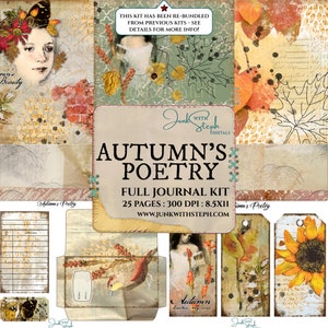 Herfstpoëzie - VOLLEDIGE TIJDSCHRIFTKIT - grunge herfst wildlife collage masterboard vintage getextureerde ongewenste dagboek achtergrondpagina's en ephemera bits