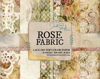 Rosen Stoff Spitze Papier Pack: cremige Textur, Junk Journal (digitaler Download)