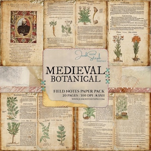 Mittelalterliche Botanische Illustration: Vintage Illustrationen 1700s Antike Buch Scan Fancy Script (Digital Printable)