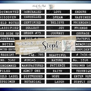 Junk Journal Words: Labels, Numbers, Grunge Ephemera (Digital Download)