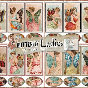 Dames papillon - 16 pages éphémères mettant en vedette de belles dames avec des ailes de papillon cartes de journalisation carnet de bord scrapbooking 96 pièces