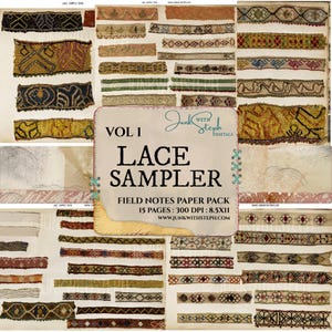 Muestrario de encajes: Volumen 1: Efímeras antiguas, muestras textiles vintage, páginas de diario basura (descarga digital)