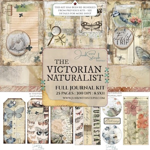 De Victoriaanse natuuronderzoeker - VOLLEDIGE JOURNAL KIT - Vintage bloem botanische entomologie vlinder grunge script getextureerde ongewenste dagboek achtergronden