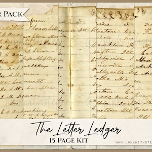 The Letter Ledger : 15 pages of beautifully scanned scripted ledger paper over vintage Journal paper textures junk journal scrapbooking