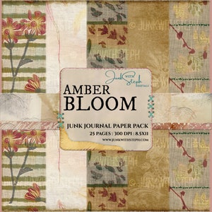 Amber Bloom Junk Journal Paper: Damask & Embossed Textures (PDF Download)