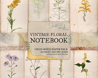 Vintage Floral Notebook: 1906 Botanical Flower Illustration Junk Journal (Digital Printable)