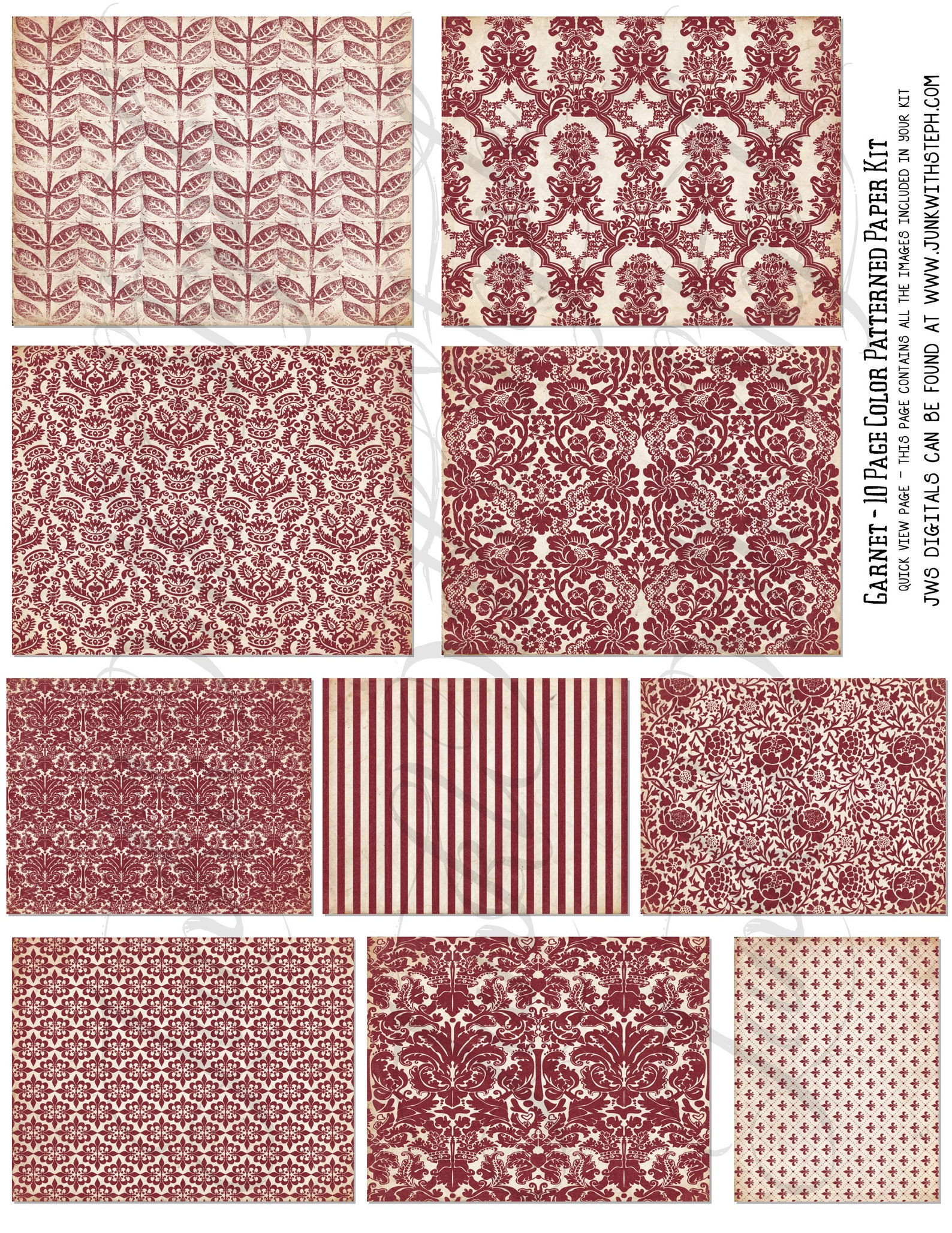 Color Patterned Paper Pack 10 Page Damask Textured Etsy