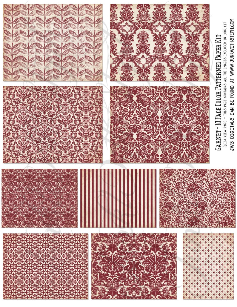 Color Patterned Paper Pack 10 Page Damask Textured Etsy